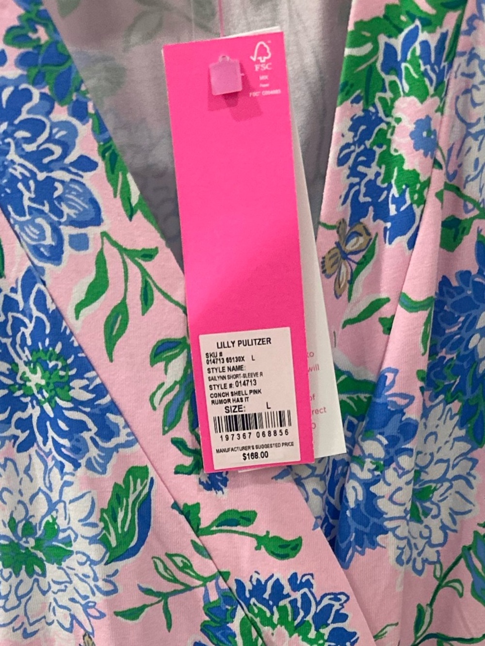 NWT Lilly Pulitzer Pink Floral Wrap Dress Puff Sleeve - Picture 3 of 5